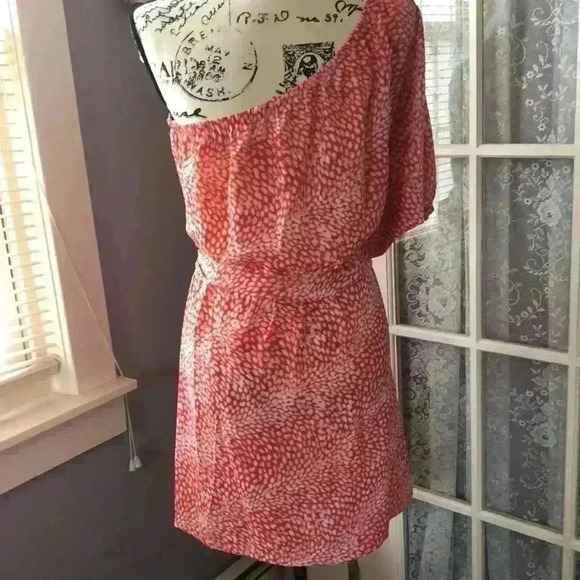 Coral Colored One Shoulder Belted dress - Picture 3 of 7